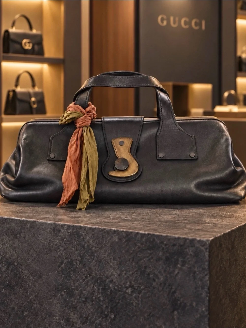 Authentic Gucci. Extremely Rare Black Leather Doctors Bag NWOT